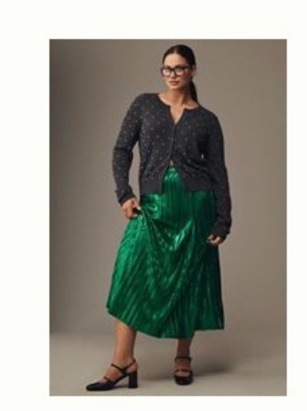 Anthropologie Emerald Green Metallic Pleated Maxi Skirt